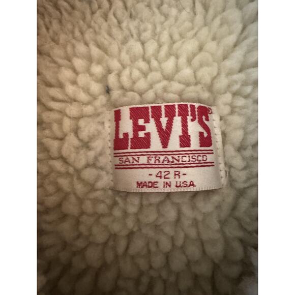 Vintage Levi's Denim Jacket Mens 42R Large Sherpa Lined Trucker Made USA 80s - Picture 5 of 14